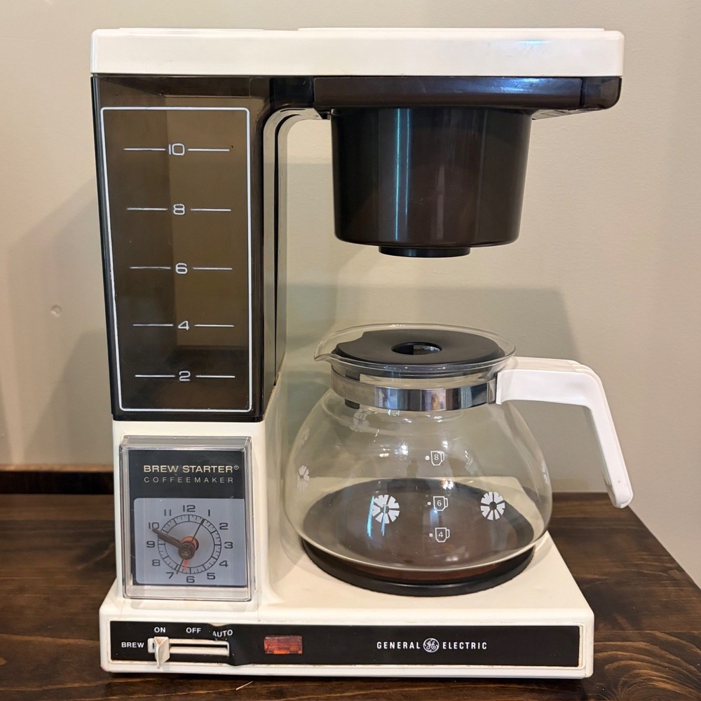 Vintage General Electric Brew Starter Coffee Maker 10 Cup Auto Timer White USA